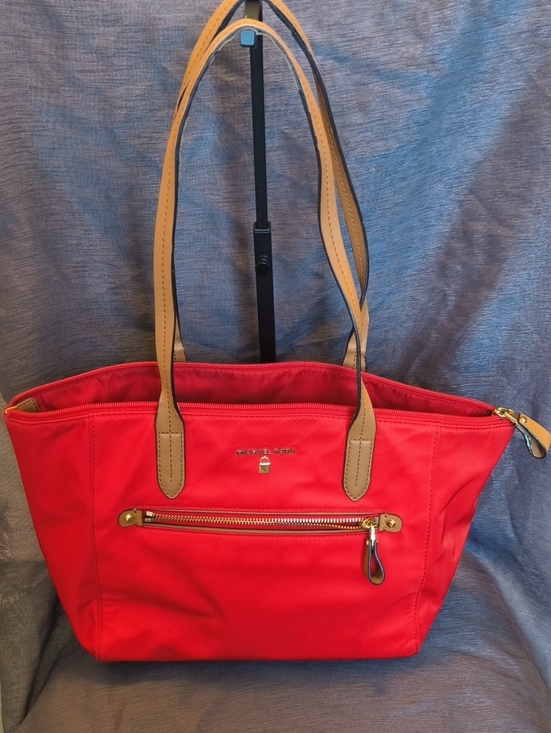 Michael Kors Handbags - Michael Kors Bright Red Tote with Tan Straps